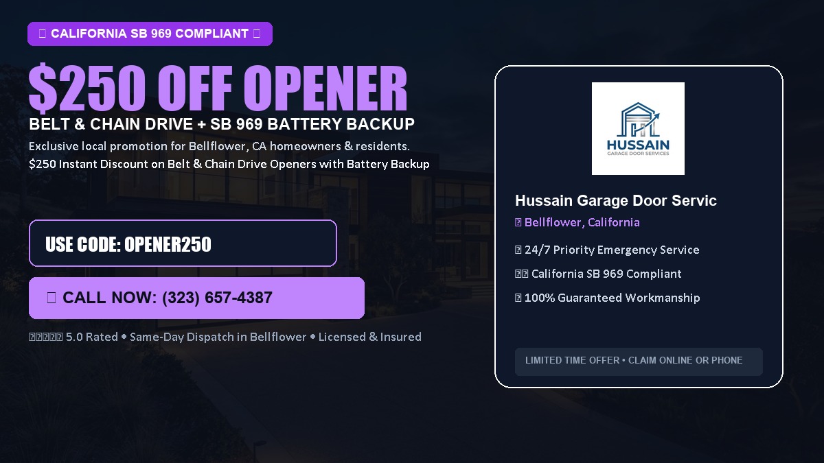 $250 OFF Smart Garage Door Opener Installation (Belt & Chain Drive with California SB 969 Battery Backup) in Bellflower, CA