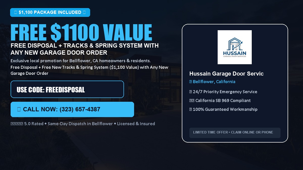 Free Disposal + Free New Tracks & Spring System with Any New Garage Door Order ($1100 Value) in Bellflower, CA